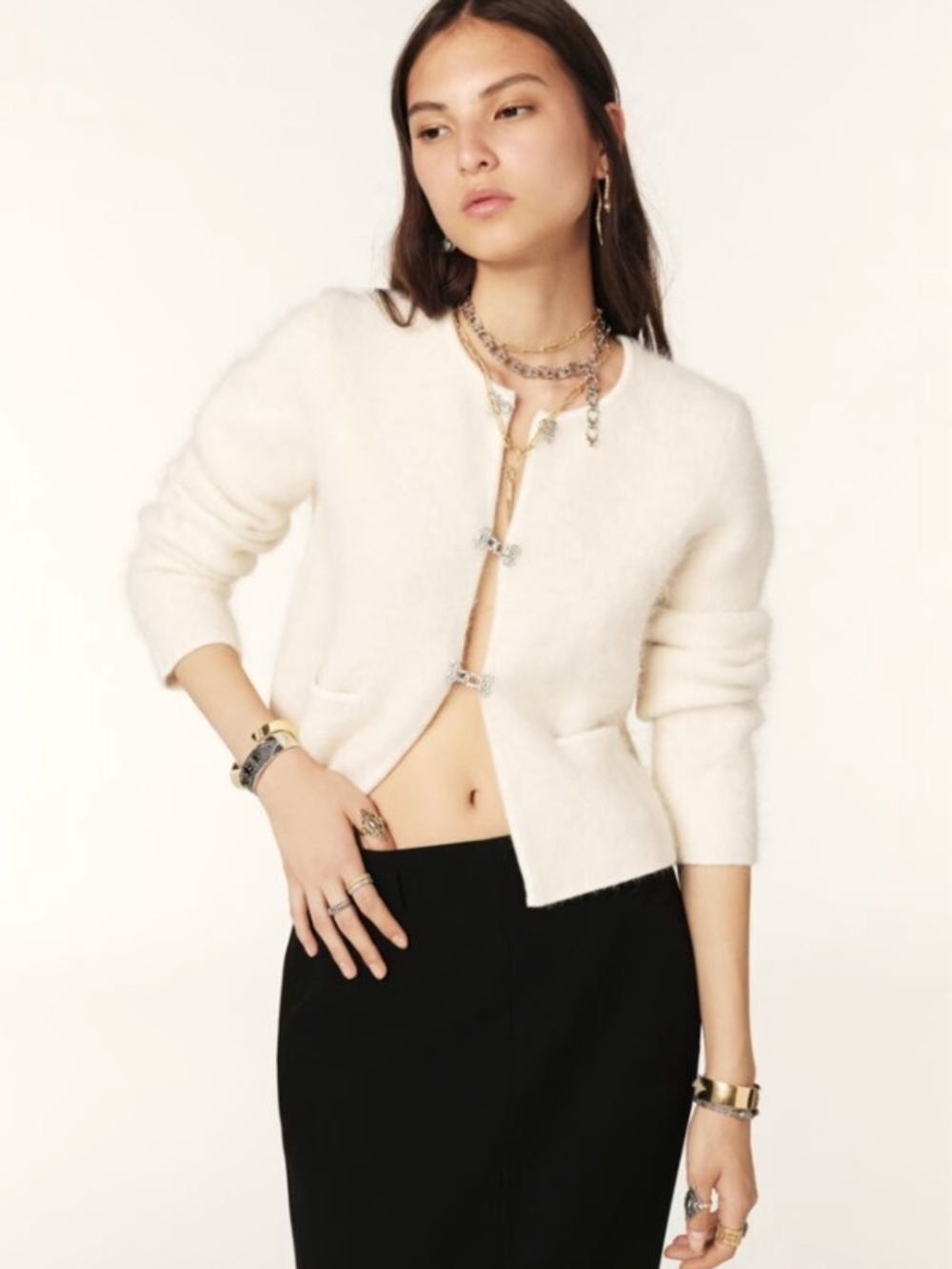 NWT Ba&sh Alpaca Blend Grayson Cardigan Ivory Size XS
